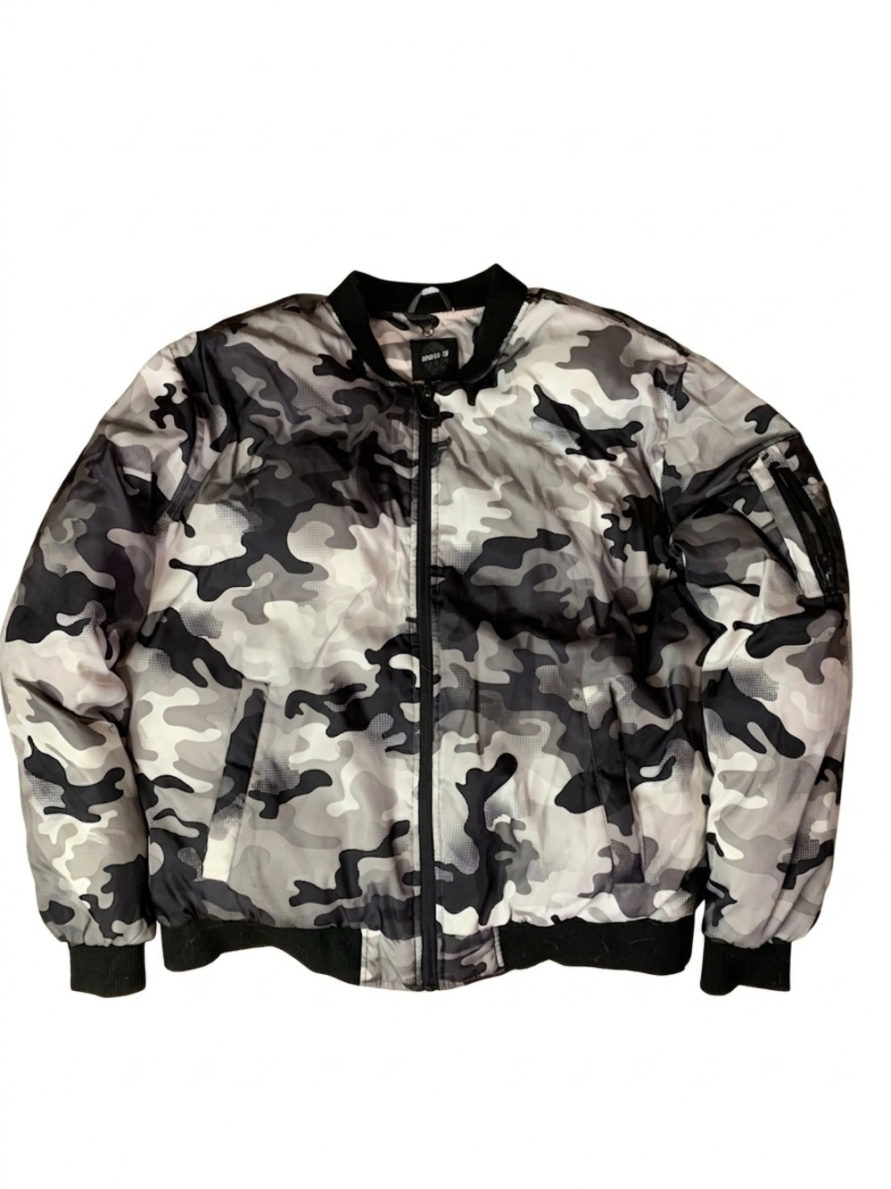 Urban ID Camo Puffer Bomber Jacket Men's L White Grey Black High Vis Orange